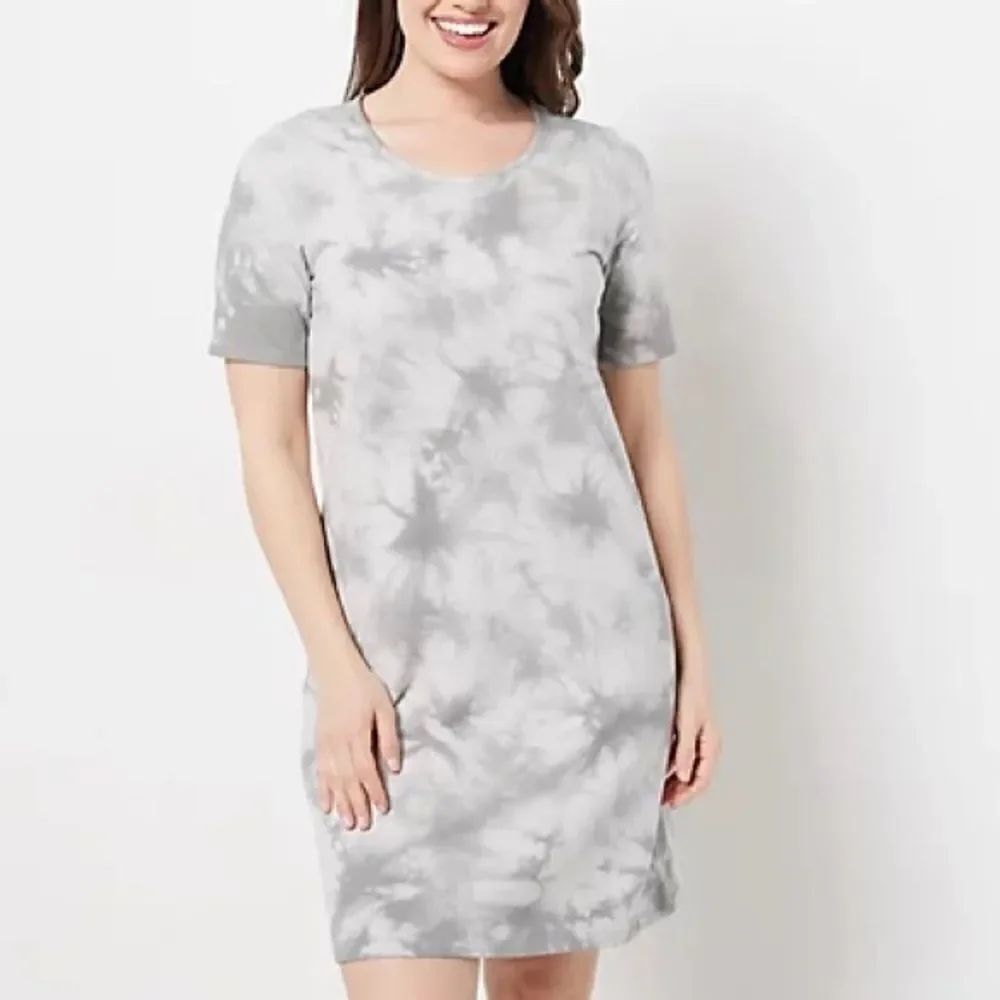 Denim & Co. Petite French Terry Crystal Wash Tie-Dye T-Shirt Dress